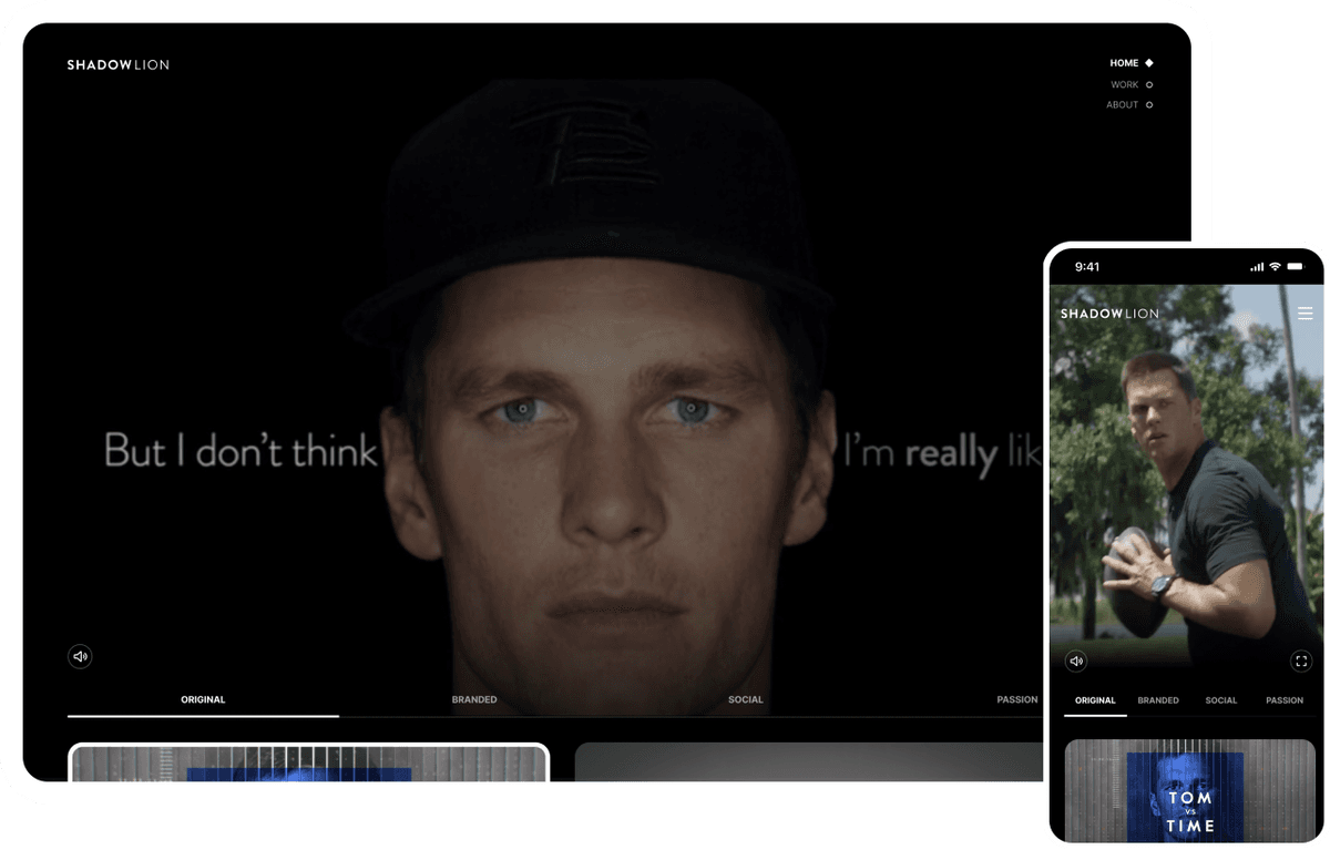 Shadow Lion website homepage showcasing clean modern design